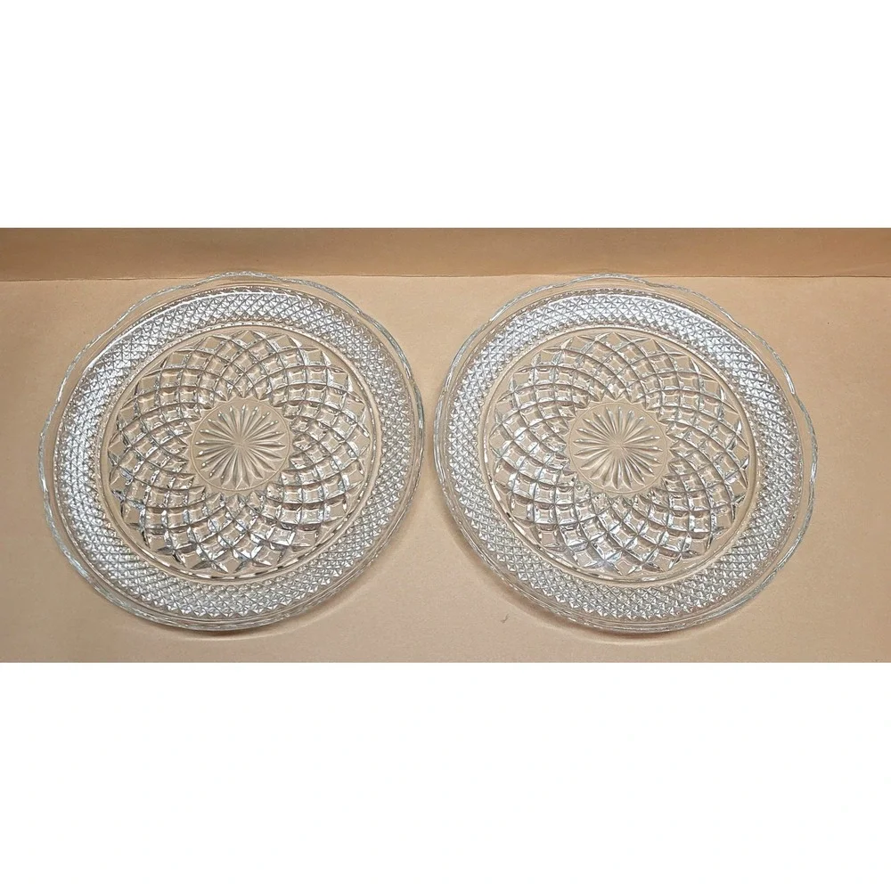 Set of 2 Vtg Anchor Hocking Wexford Clear Glass Dinner Plates 9.5 Inch Diamond‎